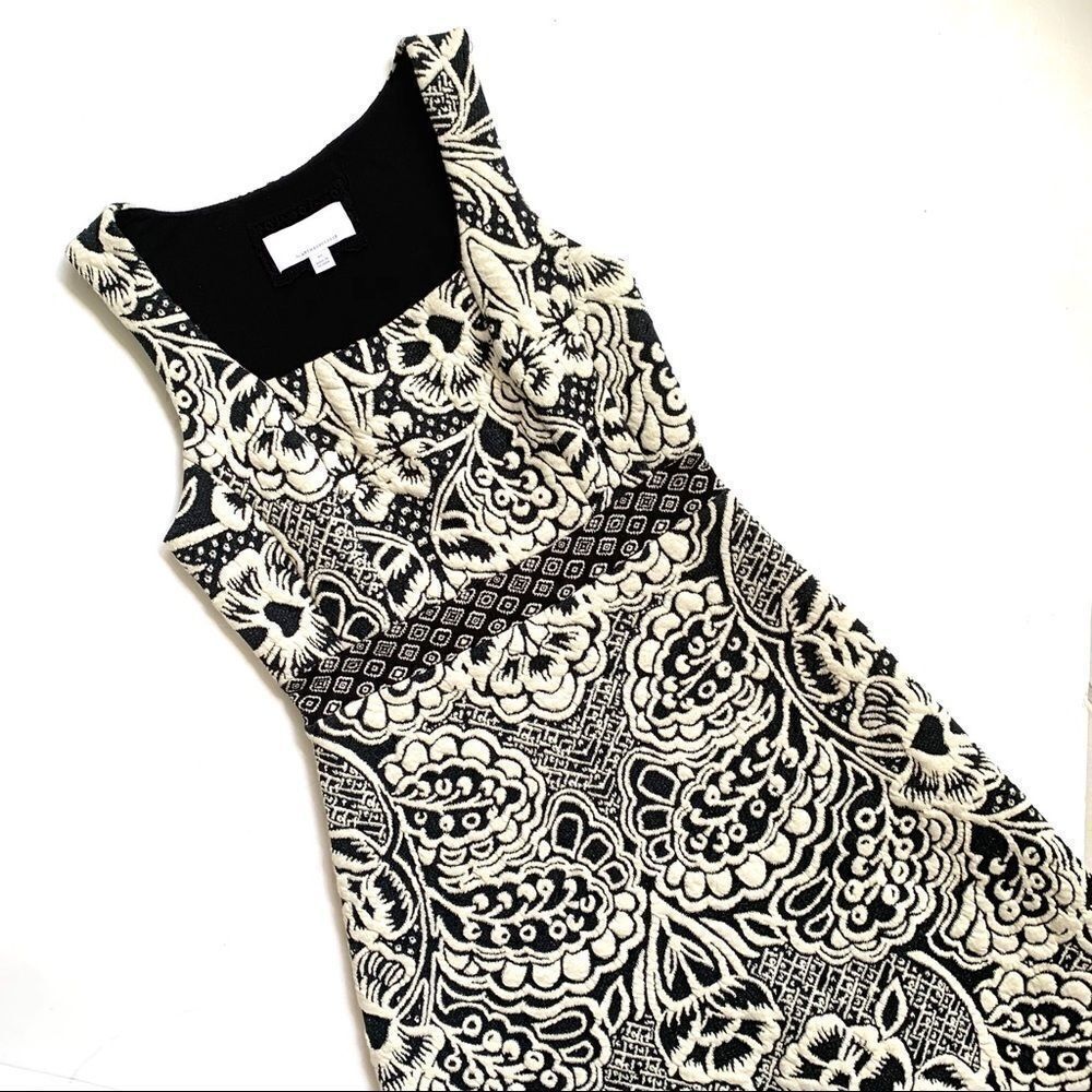 ETTIWA BY ANTHROPOLOGIE BROCADE BLACK CREAM DRESS
